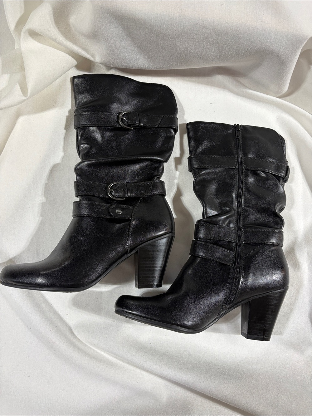 Kohl's Black Slouchy Mid-Calf Heeled Boots - Picture 2 of 11